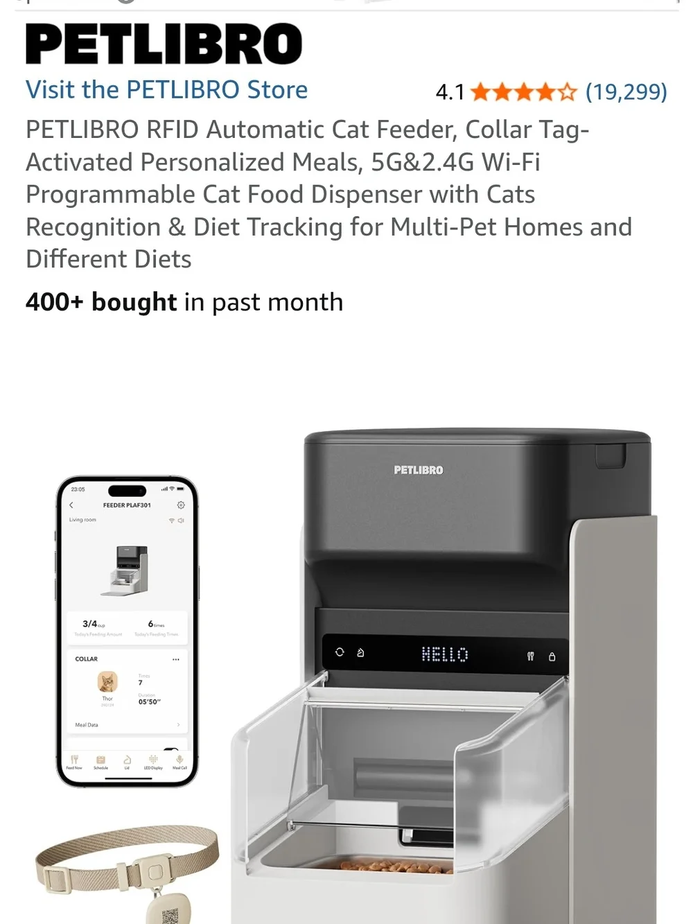 Automatic RFID Cat Feeder – Smart Wi‑Fi Food Dispenser White 3L